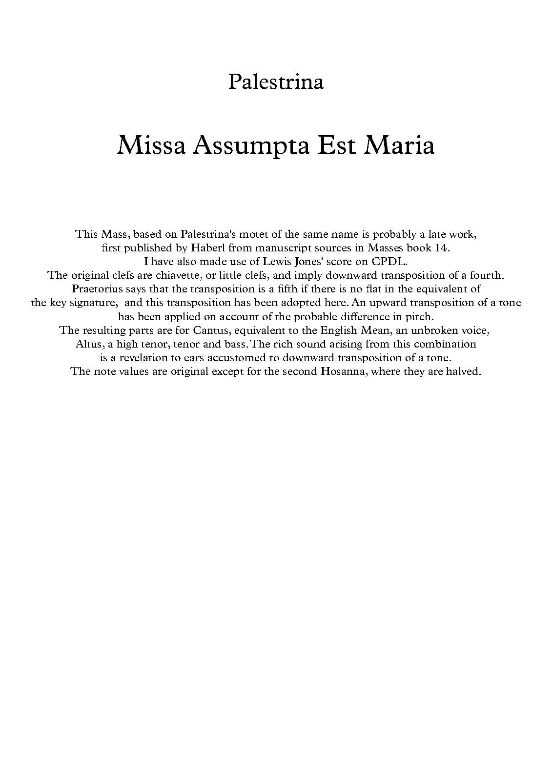 Missa Assumpta est Maria, PdPWV Mis101
