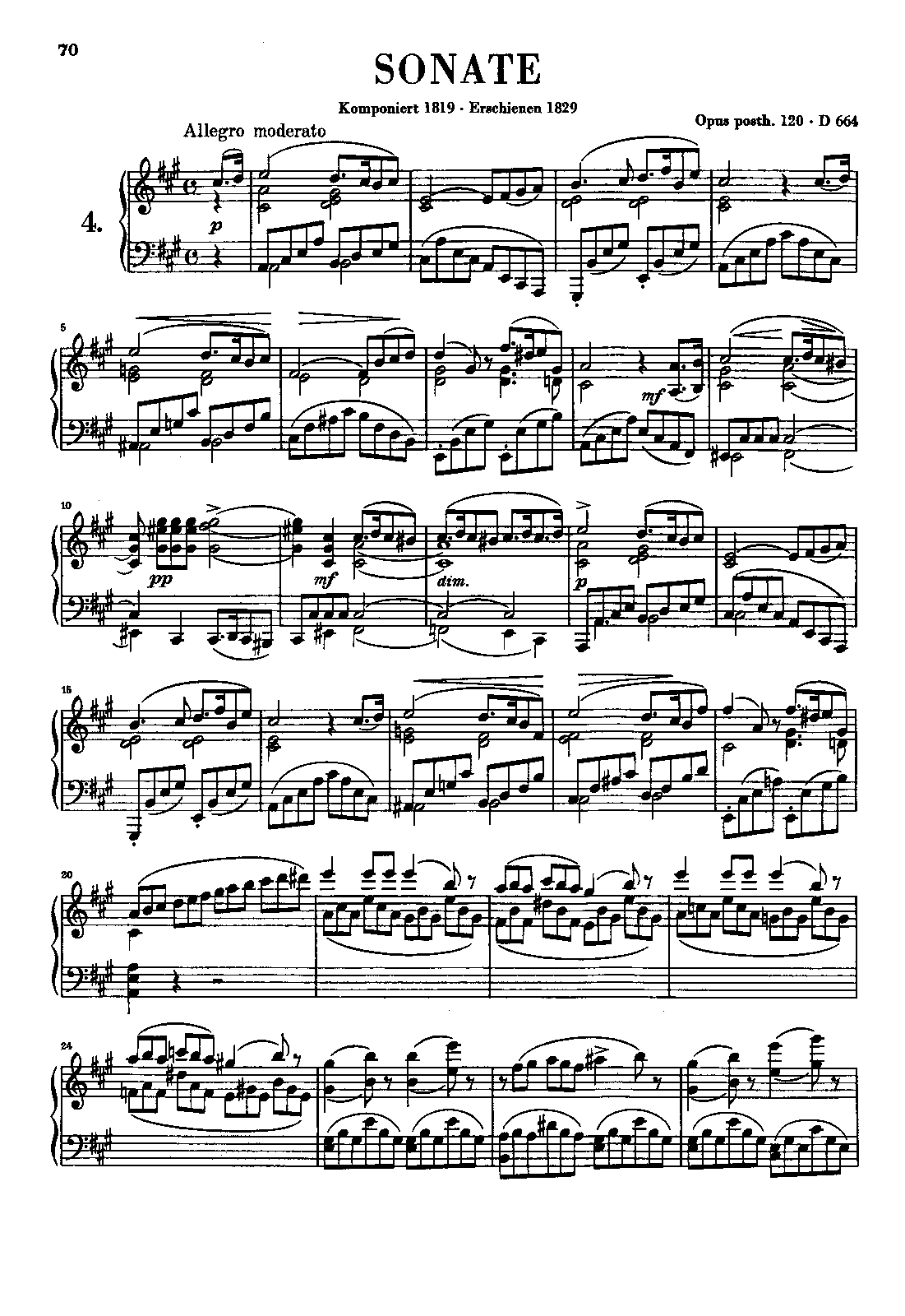 Piano Sonata in A major, D.664