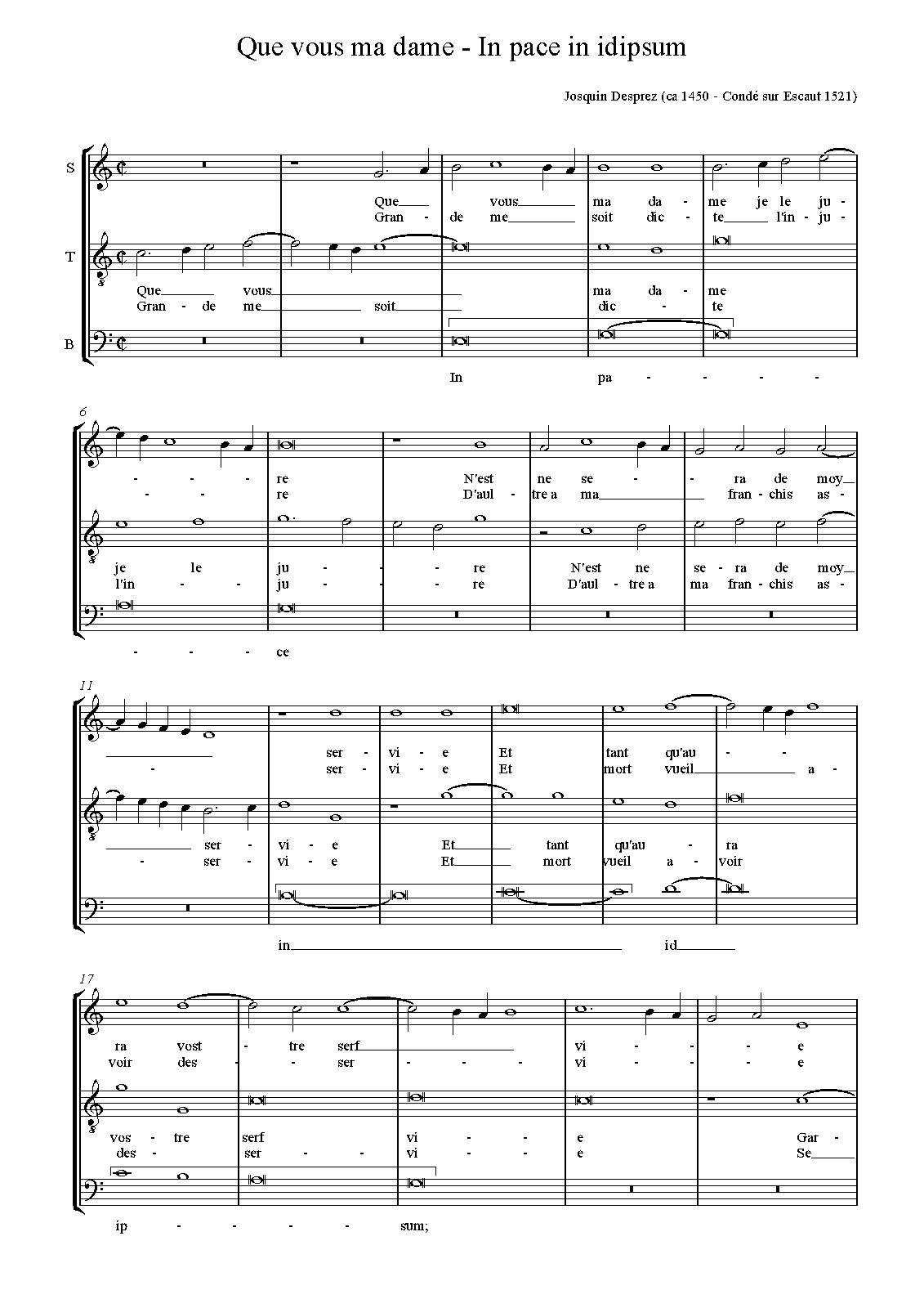 Que vous madame / In pace in idipsum, NJE 27.33
