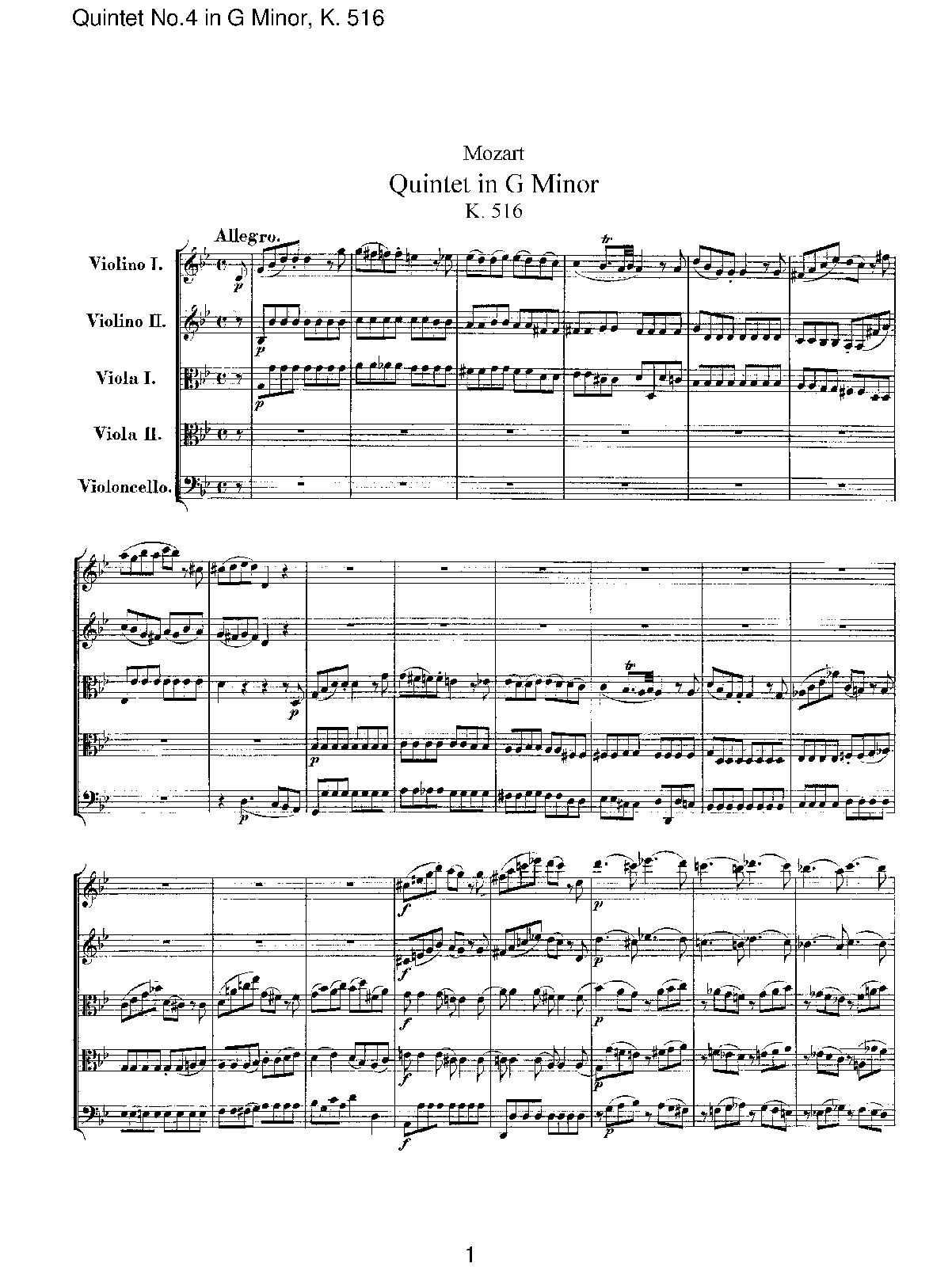 String Quintet No.4 in G minor, K.516