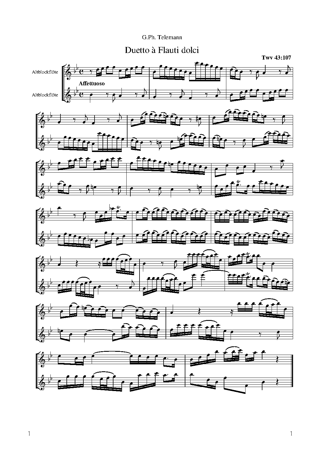 Duet for 2 Flutes, TWV 40:107