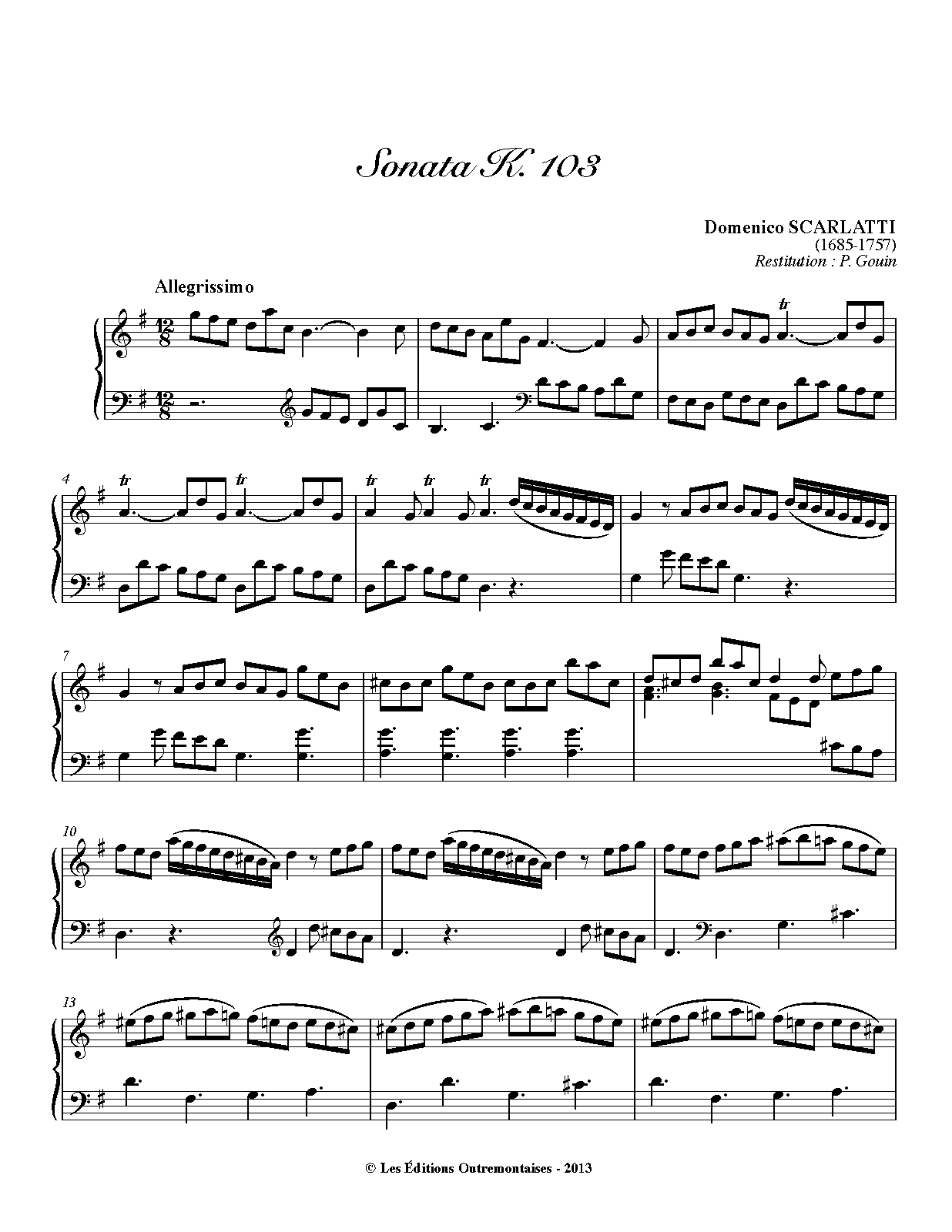 Keyboard Sonata in G major, K.103