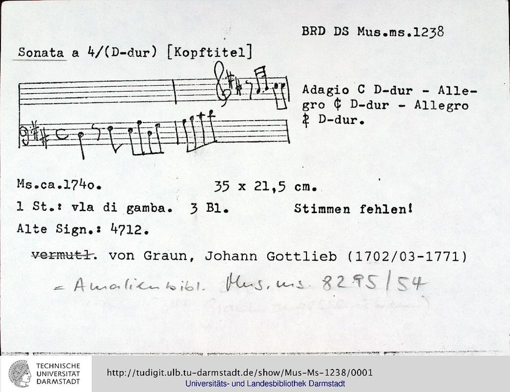 Quartet in D major, GraunWV A:XIV:1